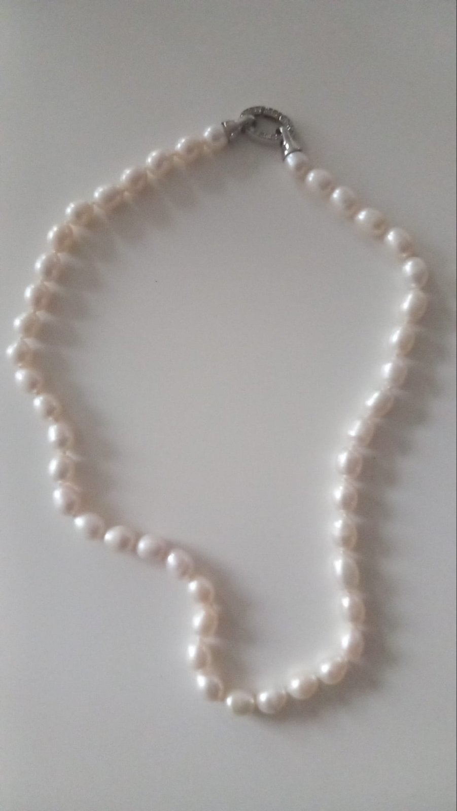 Zoetwater Parel Ketting met Zilveren Sluiting, Ophalen, Zo goed als nieuw, Wit, Zilver