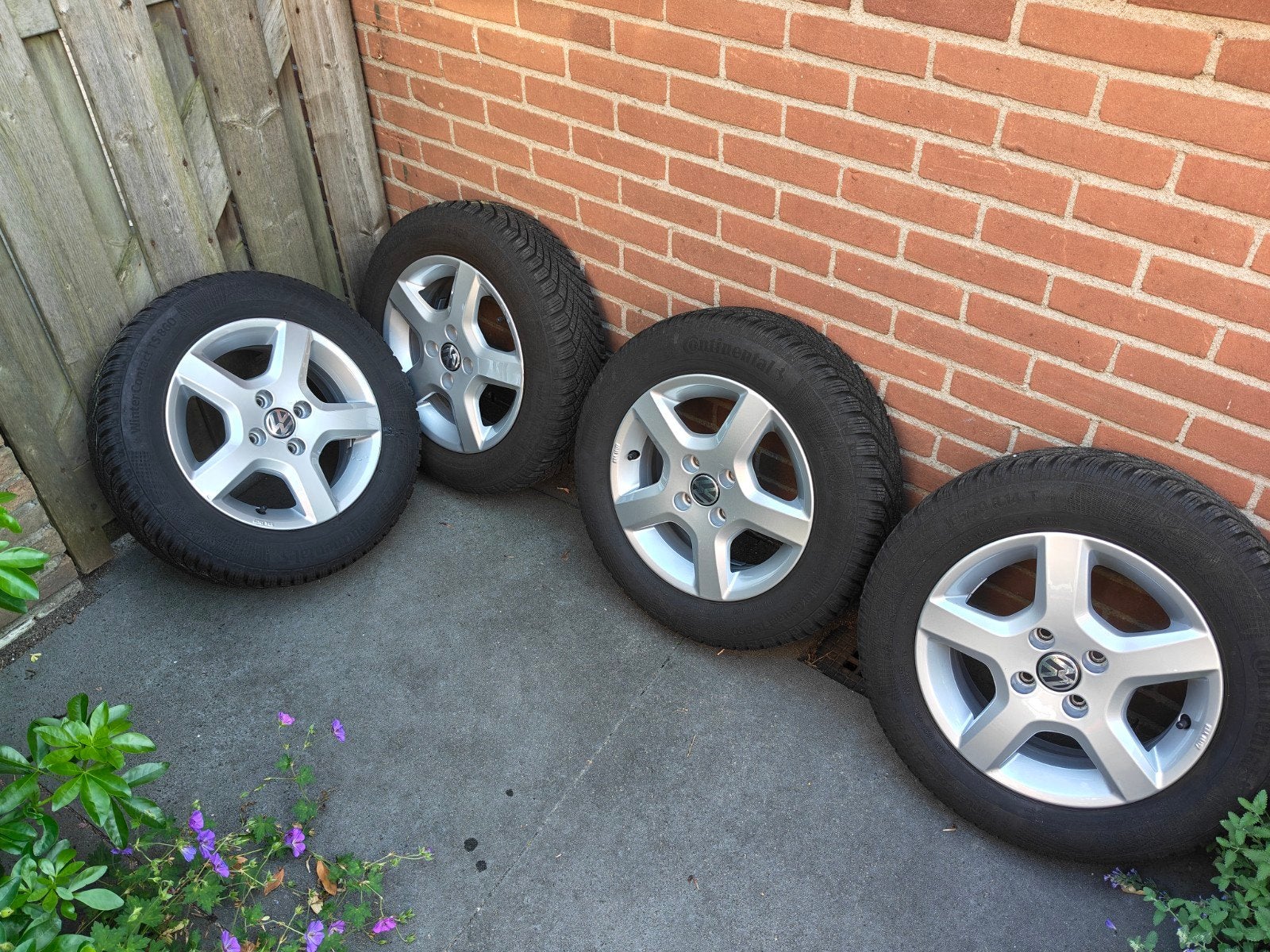 Winterbanden met lichtmetalen VW velgen 165/70 R14, Ophalen, 14 inch, Gebruikt, Banden en Velgen