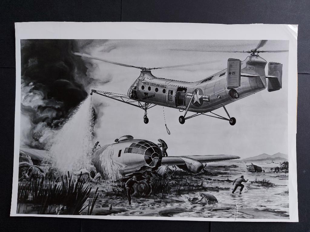 Foto van een tekening van een Piasecki H-21 (F834), Ophalen of Verzenden, Gebruikt, Kaart, Foto of Prent