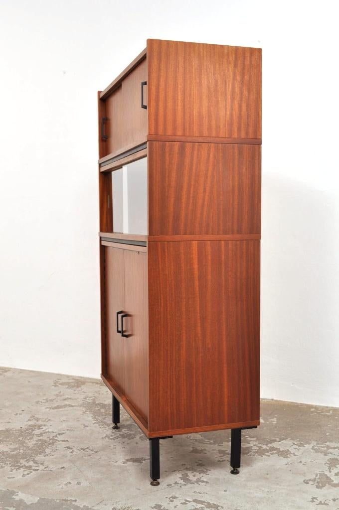 Vintage mahonie modulaire kast 3 elementen vitrine jaren 60, Ophalen of Verzenden, Gebruikt