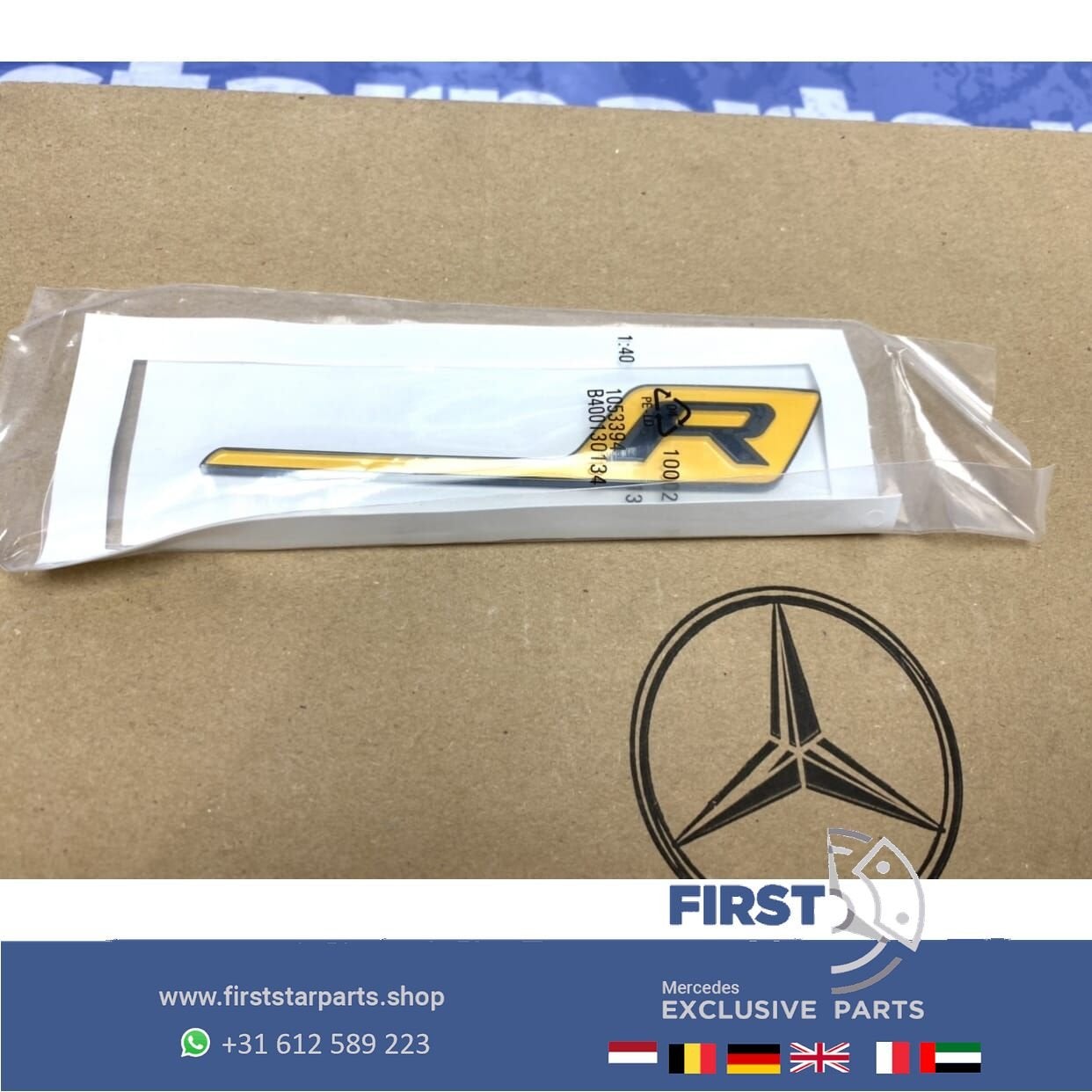 GEEL R LOGO EMBLEEM Mercedes AMG GT A C CLA CLK CLS CL G GL, Gebruikt, -, Ophalen of Verzenden, -