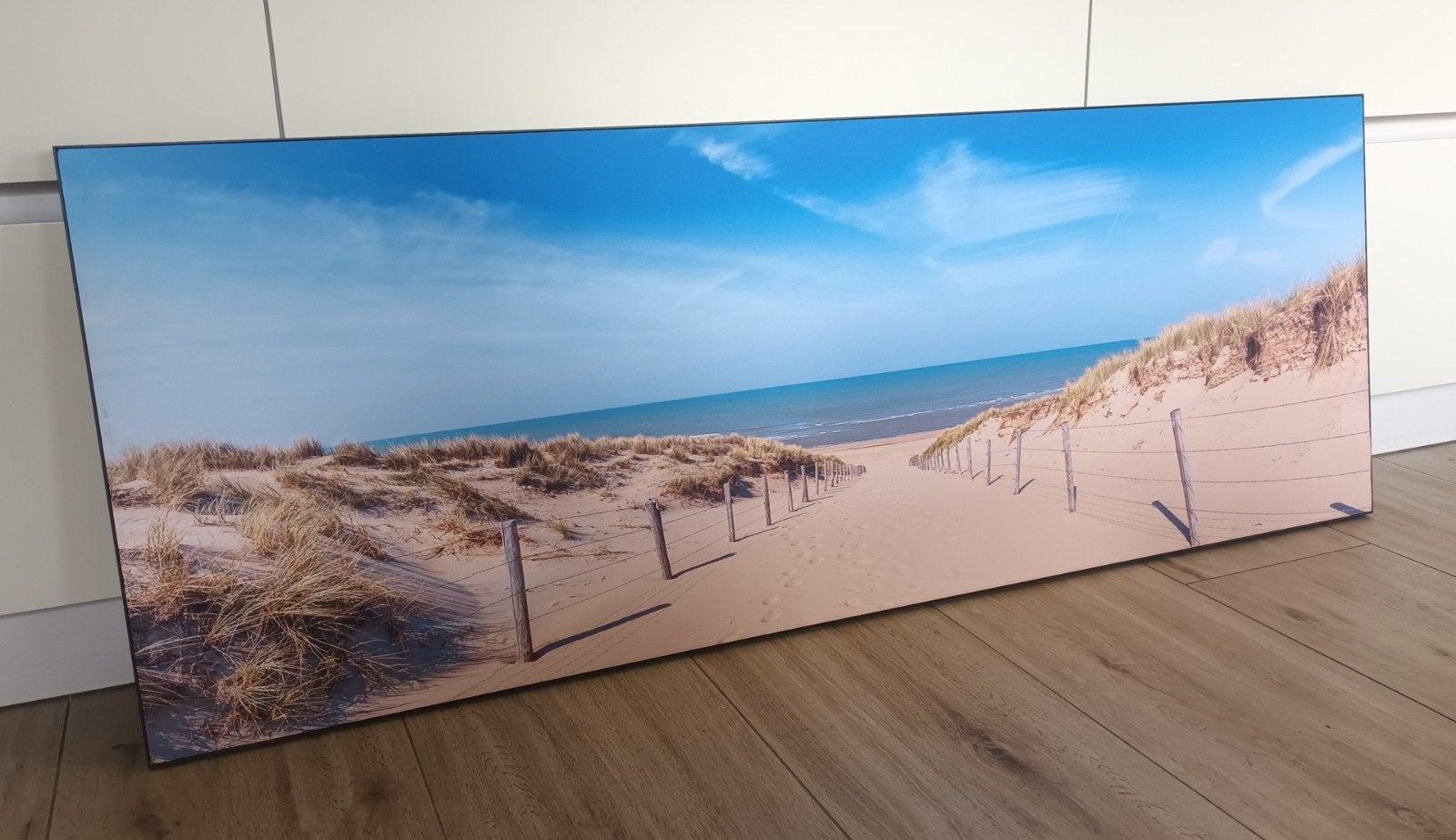 Groot Schilderij Strand Duinen Zee - Panoramisch, 50 tot 75 cm, 125 cm of meer, Ophalen of Verzenden, Zo goed als nieuw