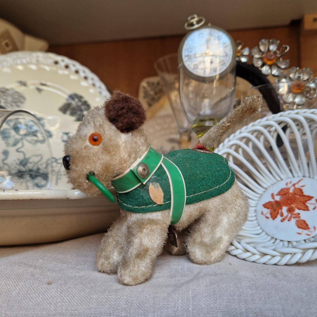 Brocante oud speelgoed hondje opdraai met sleutel, Ophalen of Verzenden