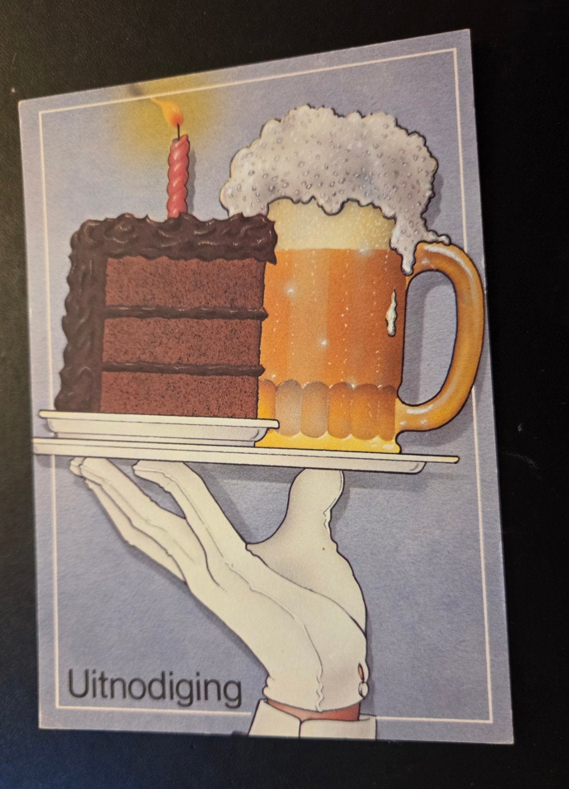 Vintage Uitnodiging: Taart & Bier - Feestkaart, Verzenden, 1980 tot heden, Ongelopen, Feest(dag)