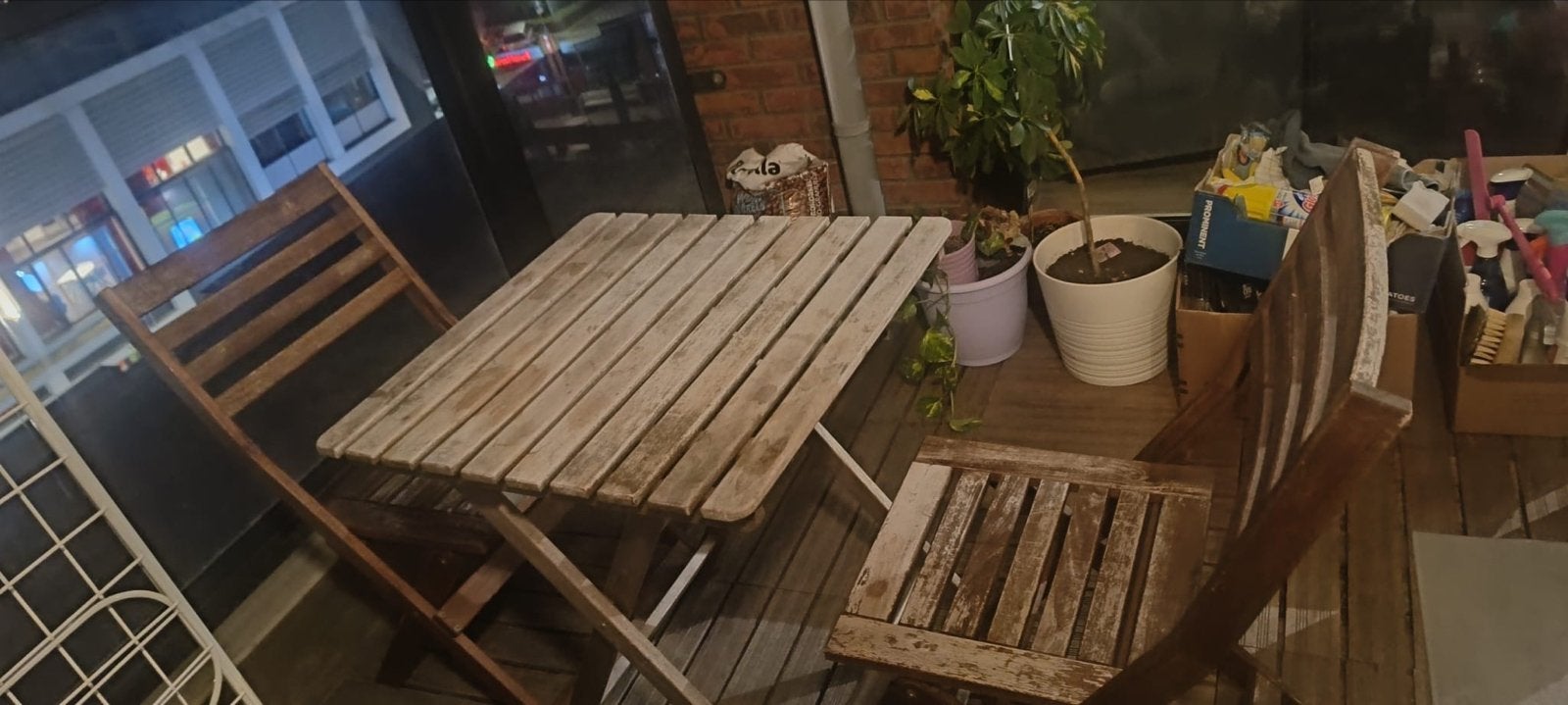 Houten tuinset: tafel en 2 stoelen, Ophalen of Verzenden, Gebruikt, Rechthoekig, Hout