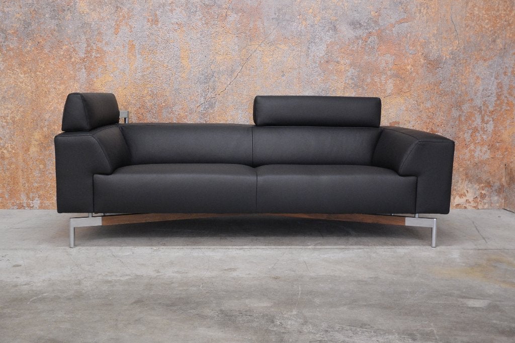 NIEUW beklede zwarte leren Leolux Howlo design bank, Leolux, Leolux, Driepersoons, 75 tot 100 cm