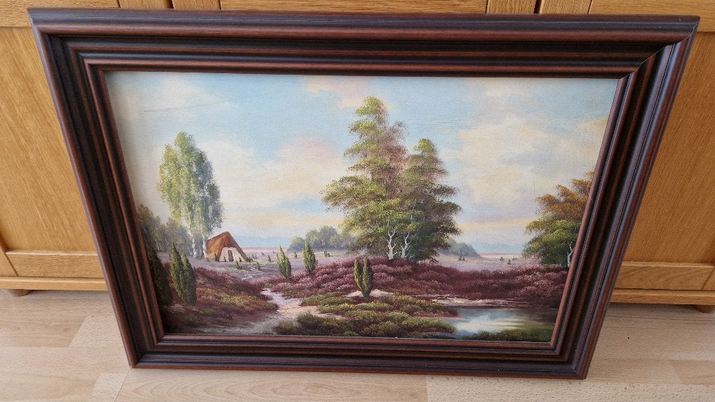 oud schilderij op doek heide landschap, Ophalen of Verzenden, Klassiek, Landschap