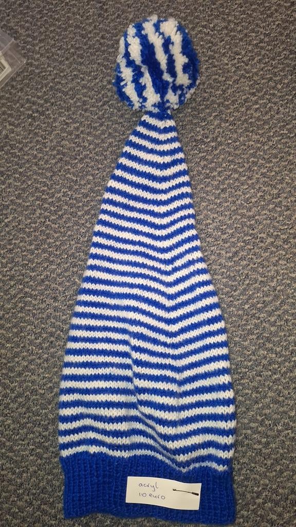 Acryl blauw/wit streepjes muts, Kleding | Dames, Mutsen, Sjaals en Handschoenen, Zelf gemaakt, Ophalen of Verzenden, Nieuw, Muts