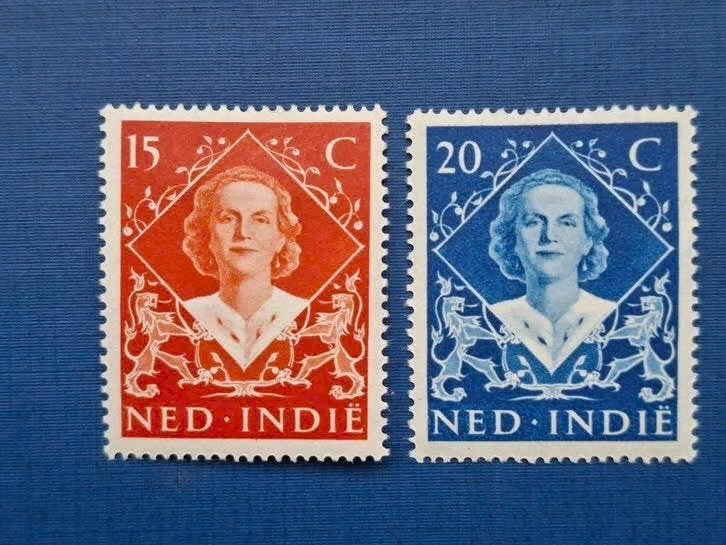 Postzegel NL Indie 1948 Serie Inhuldiging Juliana 02-09, Postzegels en Munten, Ophalen of Verzenden, Postfris, Nederlands-Indië