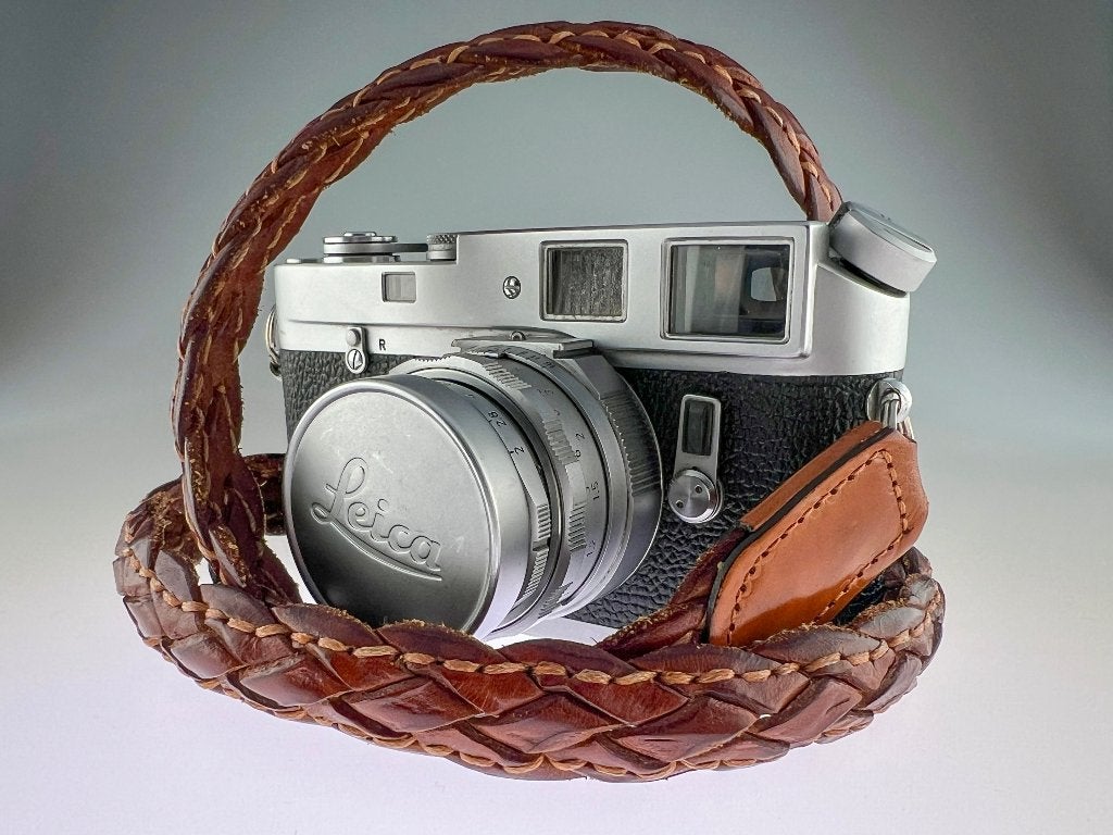 Angelo Pelle Trecciato Lederen Neckstrap for Leica M - ZGAN, Overige merken, Overige typen, Zo goed als nieuw, Bruin