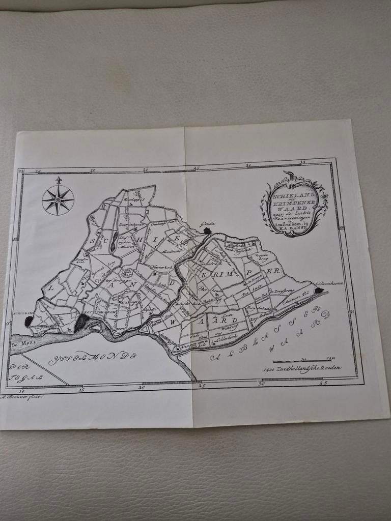 Oude kaart Schieland en Krimpenerwaard, Gelezen, Ophalen of Verzenden, Landkaart, 1800 tot 2000