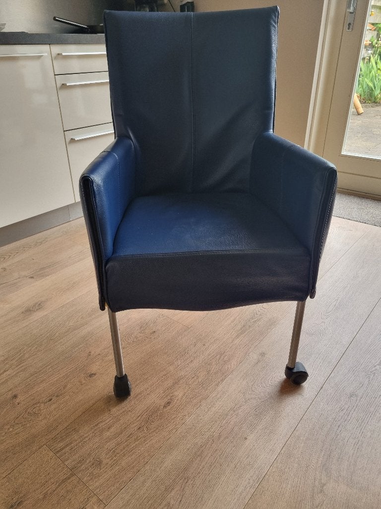 6 leren eetkamerstoelen, Ophalen, Gebruikt, Blauw, Modern
