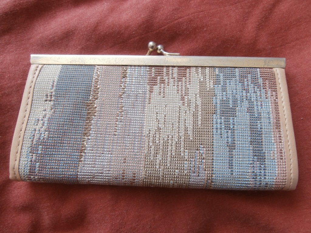 Portemonnee dames met knipsluiting bruin grijs blauw, Sieraden, Tassen en Uiterlijk, Portemonnees, Ophalen of Verzenden, Zo goed als nieuw