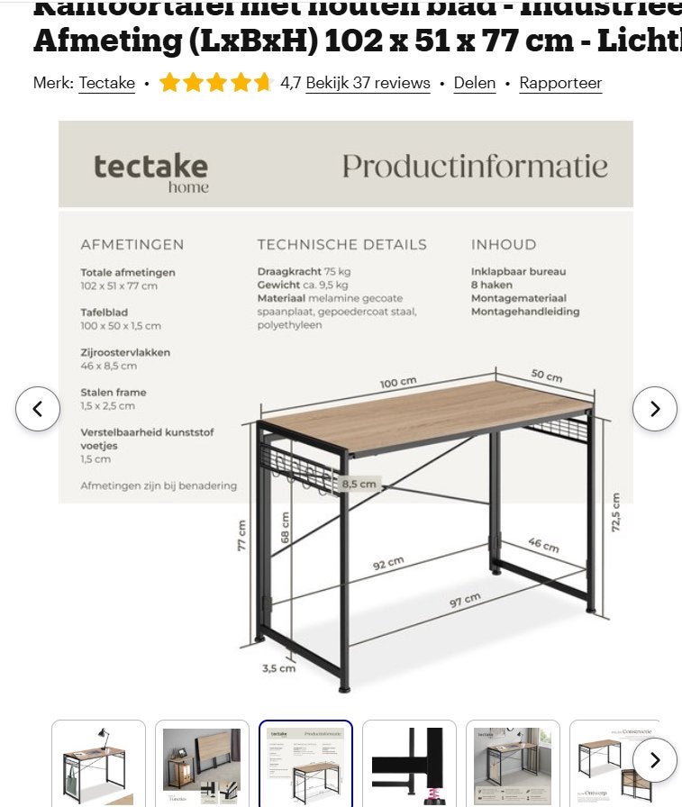 Handig in klapbare (bureau) tafel, Ophalen, Zo goed als nieuw