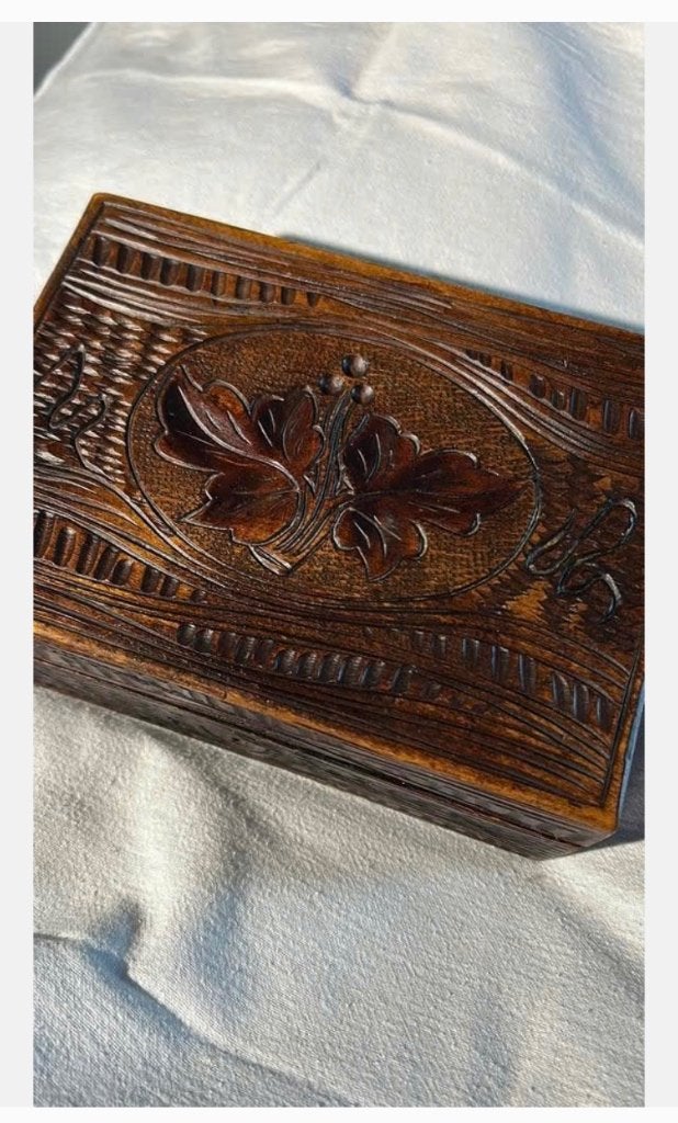Vintage houten bewerkte kist 19 x 14 x 7 cm, Huis en Inrichting, Minder dan 50 cm, Gebruikt, Minder dan 50 cm, Ophalen of Verzenden