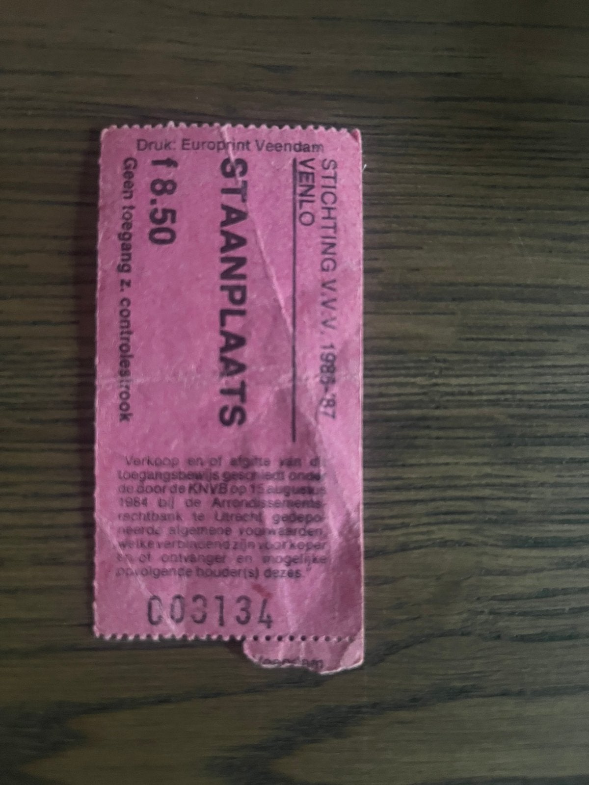 OUD TICKET VVV 86-87, Ophalen of Verzenden, Zo goed als nieuw, Overige binnenlandse clubs, Overige typen