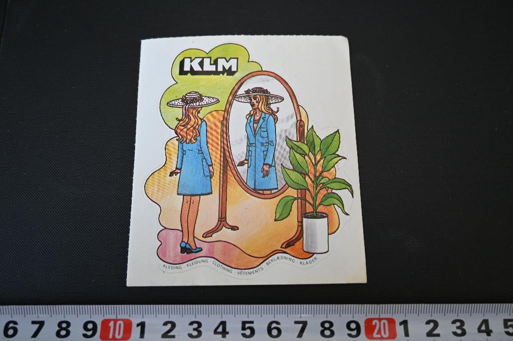 sticker KLM kleding - strip vrouw spiegel hoed, Ophalen, Zo goed als nieuw