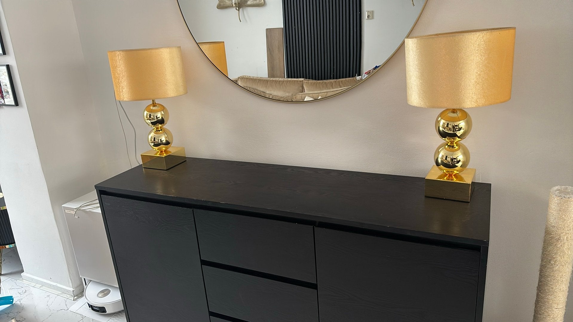 Gouden tafellamp met stoffen kap, Ophalen, Goud, Met kap, Metaal