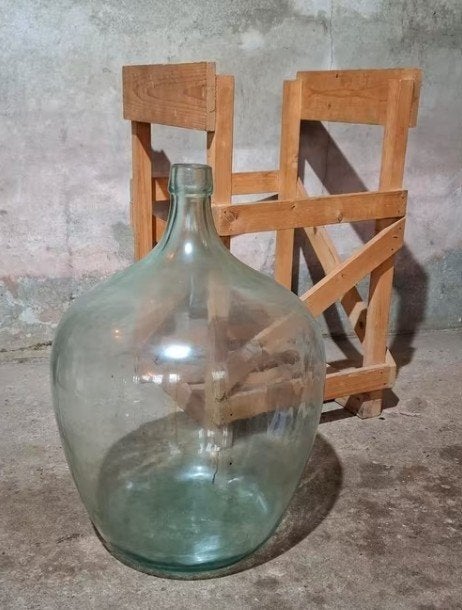 Oude vintage gistfles 25 liter in krat, Antiek en Kunst, Ophalen of Verzenden