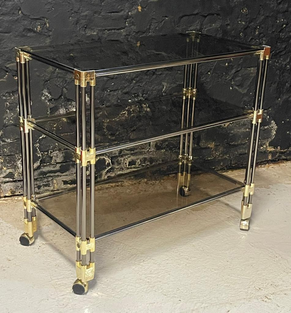 Vintage Roche Bobois sidetable barcart messing rookglas, Ophalen, Gebruikt