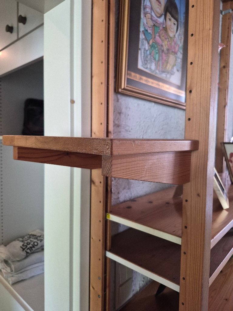 Zwevende schappen 30 diep, voor op de zijkant van staander, Met plank(en), Gebruikt, Minder dan 100 cm, Grenenhout
