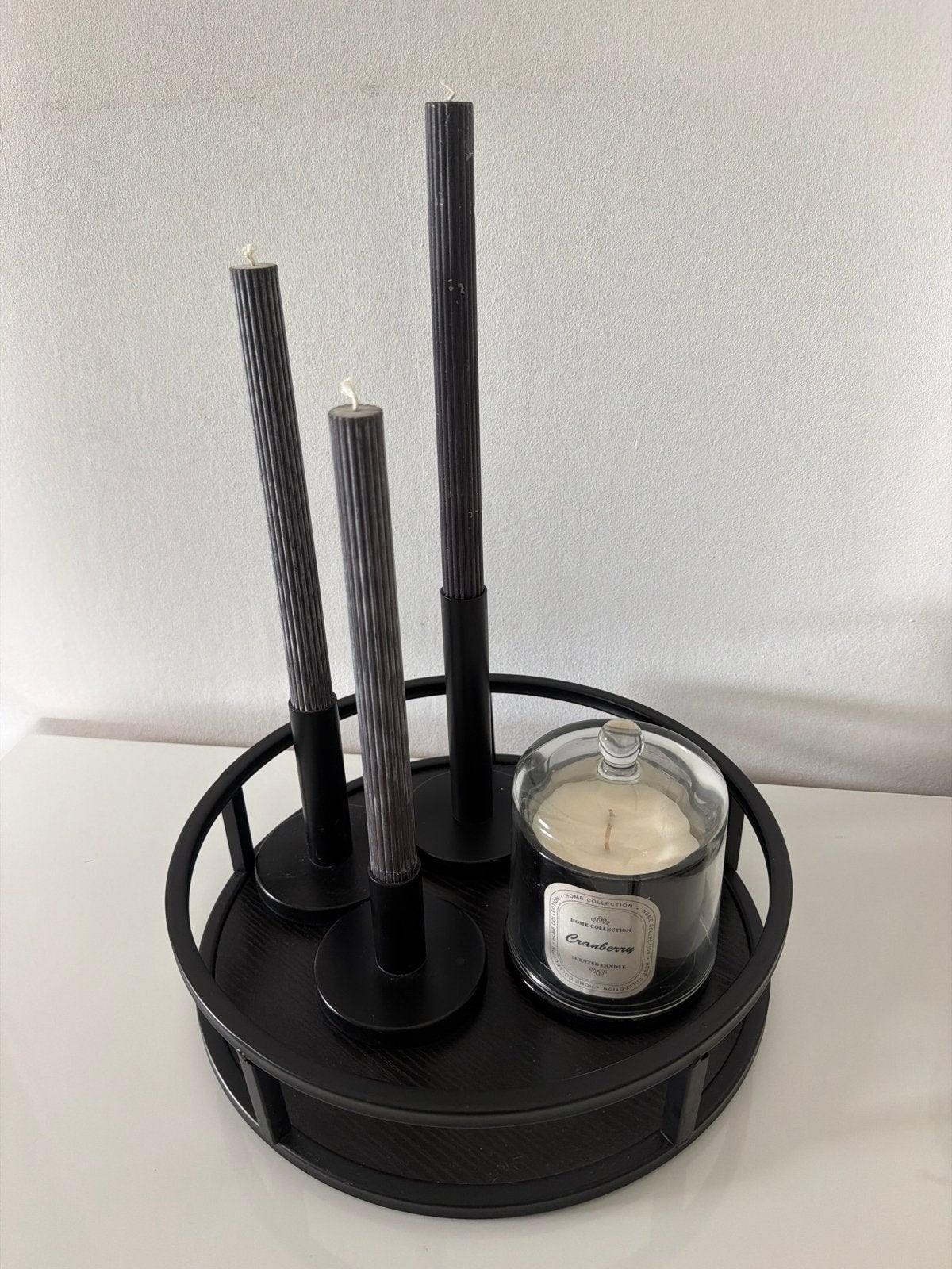 Complete decoratie set: Kandelaars, kaarsen en dienblad, Ophalen, 25 tot 50 cm, Zwart, Nieuw
