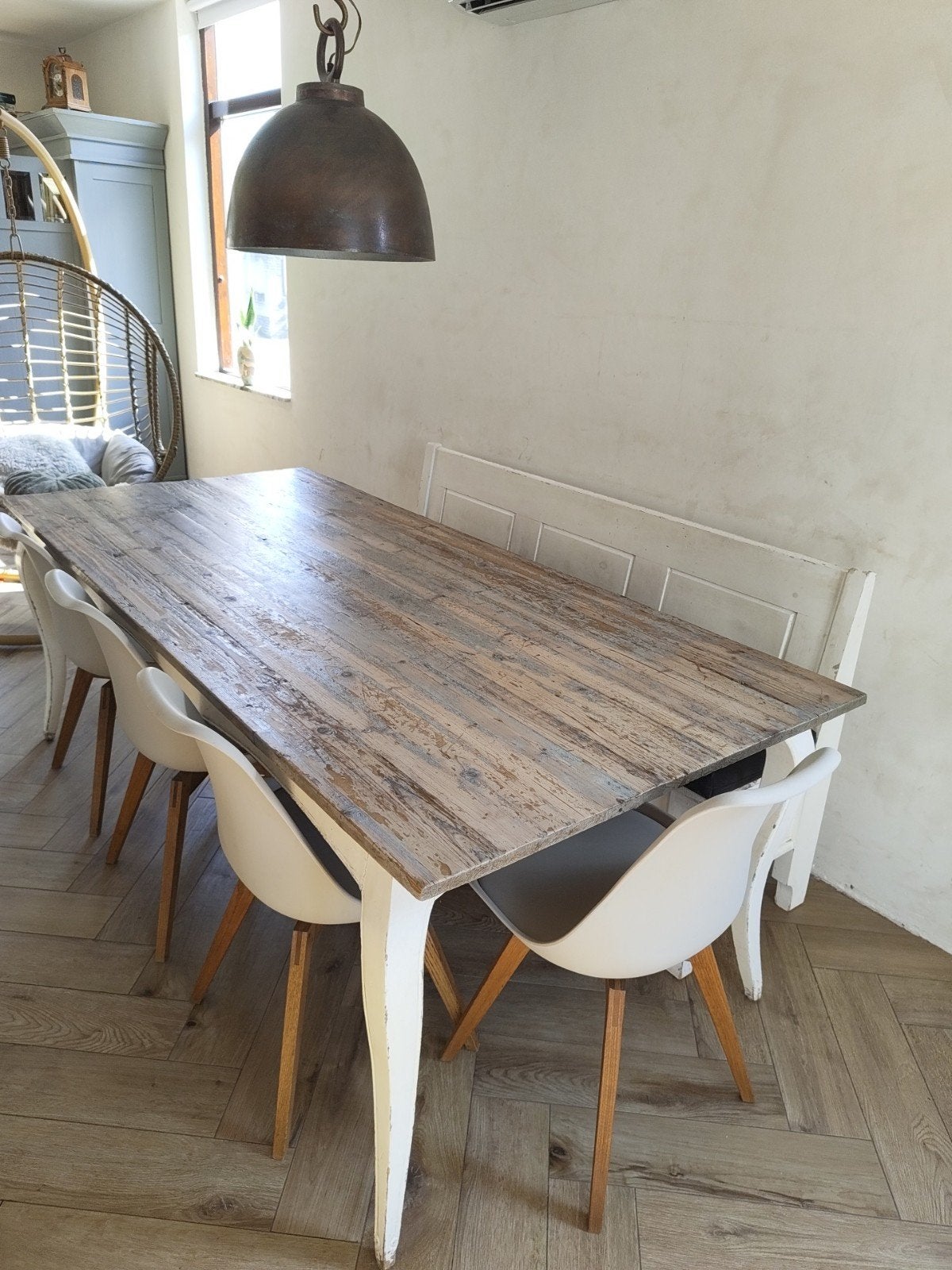 xxl Klepbank, eettafel  maisons du monde en 4 stoelen, Huis en Inrichting, Complete eetkamers, Ophalen of Verzenden, Zo goed als nieuw