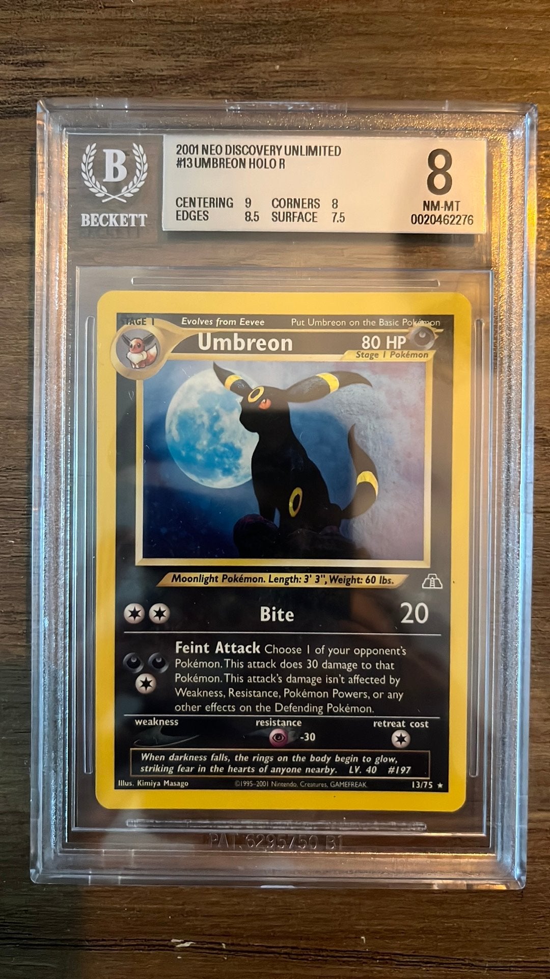 Umbreon Neo Discovery Unlimited Beckett 8 13/75, Ophalen, Zo goed als nieuw