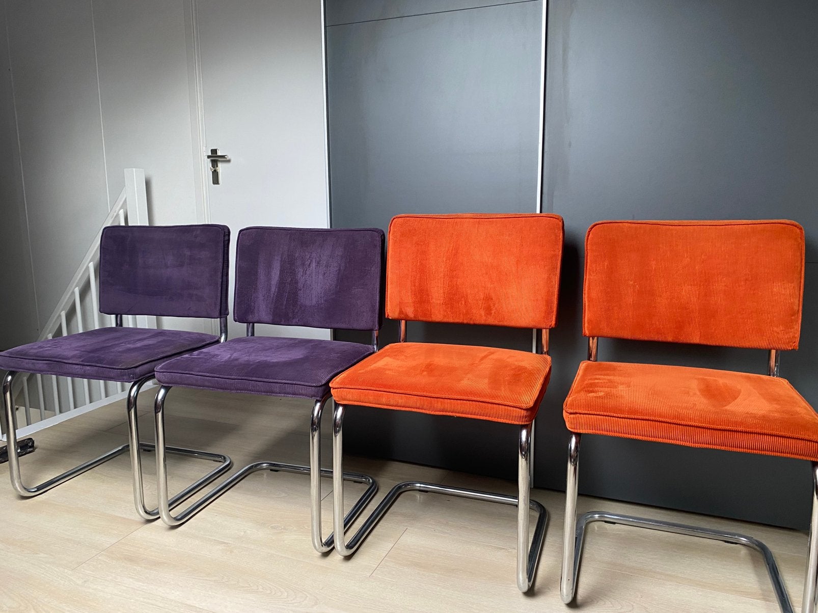 4 buisframestoelen, Huis en Inrichting, Stoelen, Ophalen, Gebruikt, Overige kleuren, Industrieel/modern