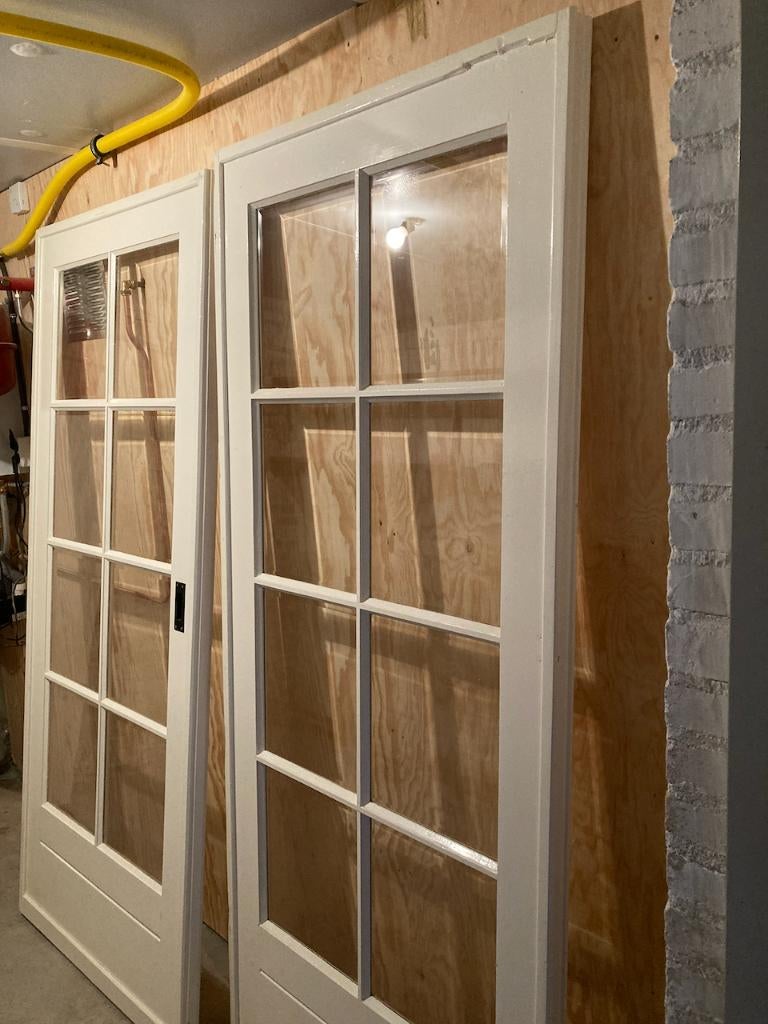 Houten schuifdeuren met glas – wit – set van 2, Gebruikt, 150 tot 225 cm, Inclusief glas, Schuifpui
