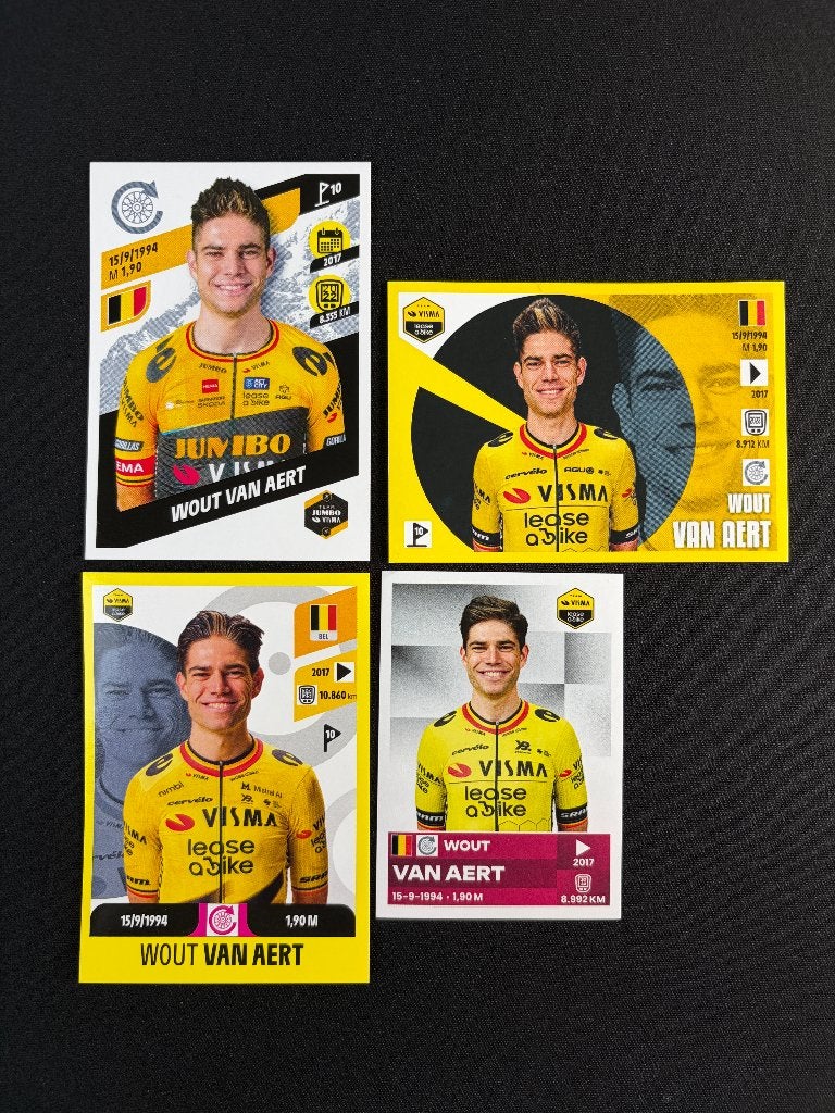 4x Wout Van Aert Panini Tour de France Giro d'Italia 2025, Verzenden, Zo goed als nieuw, Buitenlandse clubs, Poster, Plaatje of Sticker