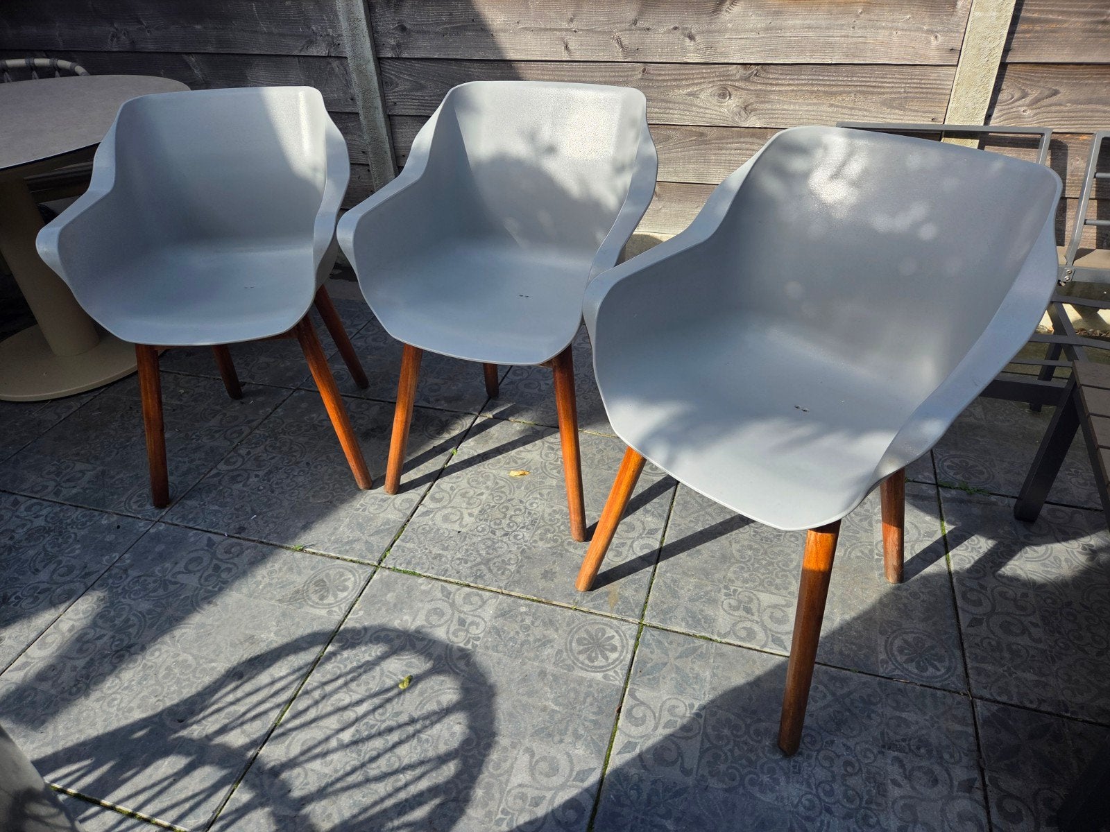 3 stuks Hartman Sophie dining tuinstoel - Grijs met houten p, Tuin en Terras, Ophalen, Gebruikt, Kunststof