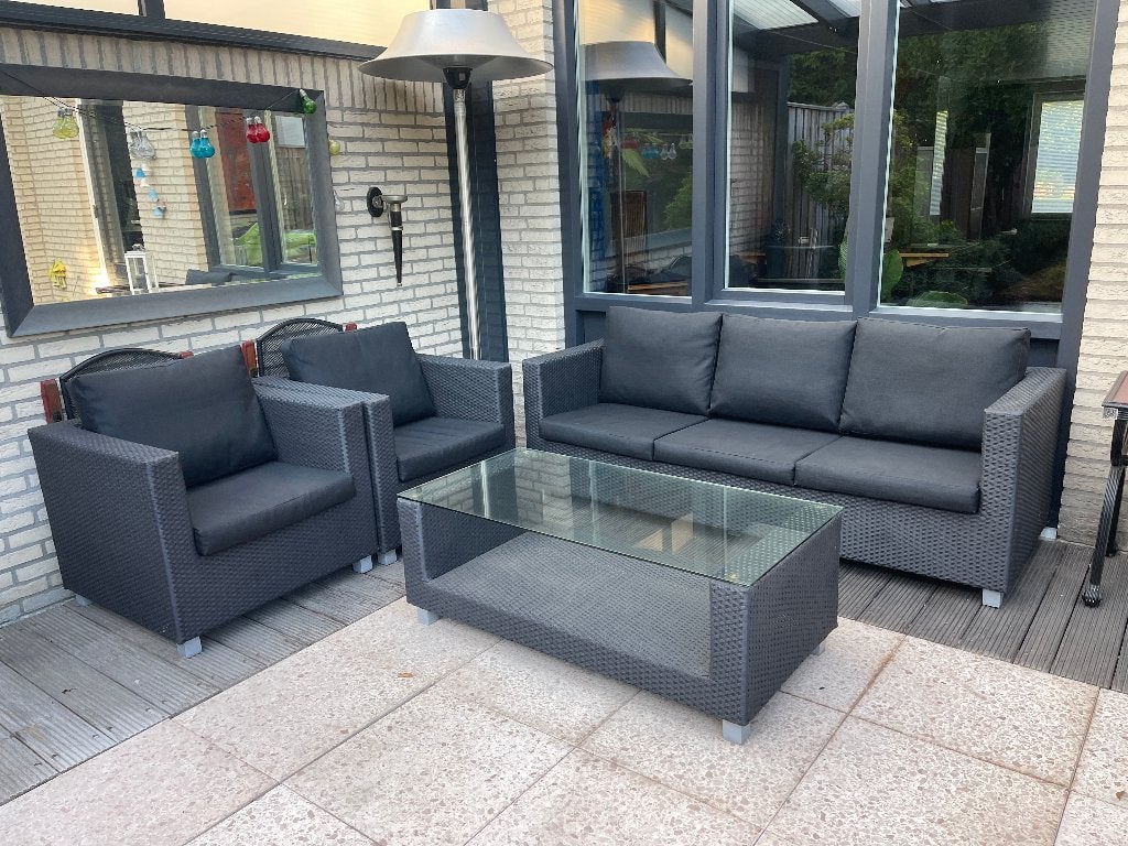 ZGAN 4-delig loungeset, zwart, Ophalen, 5 zitplaatsen, Loungeset, Wicker