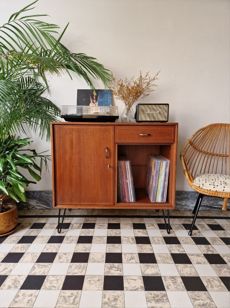 Vintage midcentury kastje | platenspeler meubel | retro, Ophalen, Gebruikt