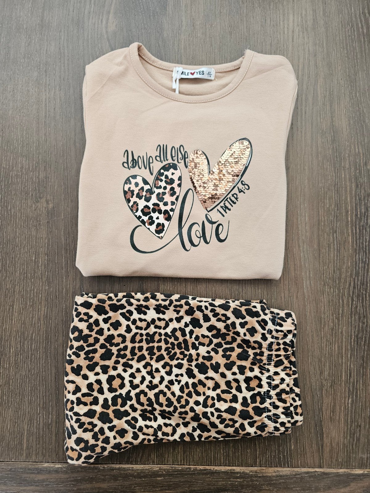 Meisjes set: Longsleeve met pailletten hart & panter legging, Meisje, Best Kids, Nieuw, Ophalen of Verzenden