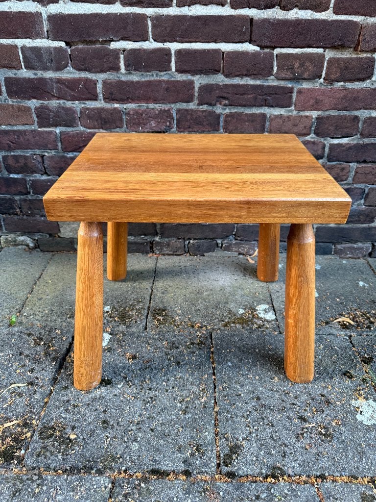 Vintage Brutalist bijzettafel licht eiken jaren 60/70, Ophalen, Gebruikt, Rechthoekig, Minder dan 55 cm