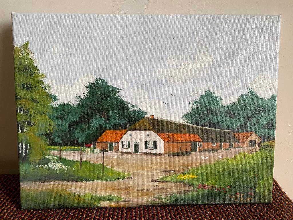 Schilderij van een boerderij, Antiek en Kunst, Ophalen of Verzenden