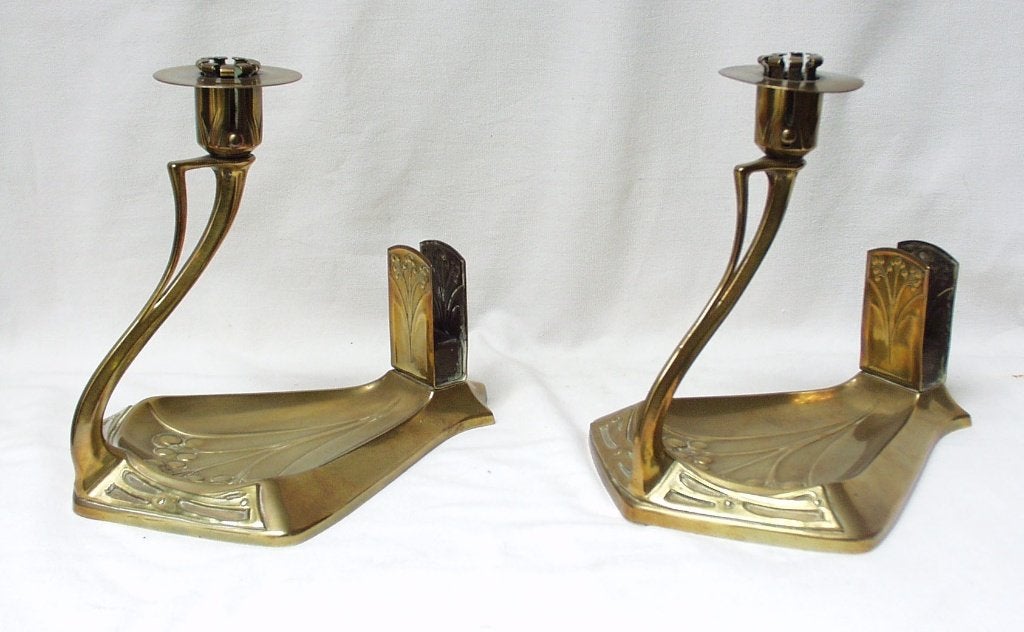 2 Jugendstil Kandelaars - WMF., Ophalen of Verzenden, Koper of Brons