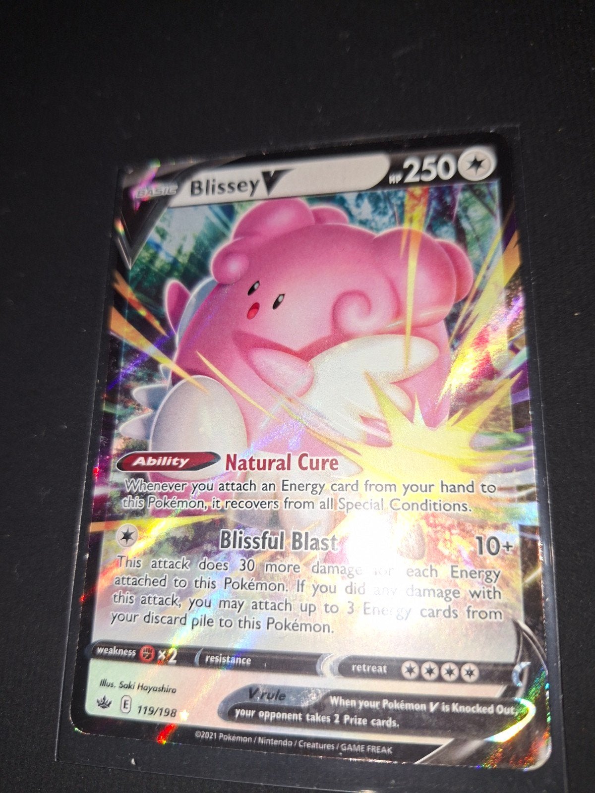 Blissey V Pokémon Kaart (Full Art) - Evolving Skies 119/198, Ophalen of Verzenden, Zo goed als nieuw, Losse kaart, Foil