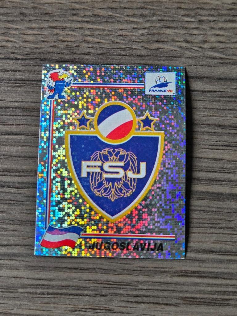 Panini World Cup Frankrijk 1998 embleem Joegoslavie, Ophalen of Verzenden, Zo goed als nieuw, Buitenlandse clubs, Poster, Plaatje of Sticker