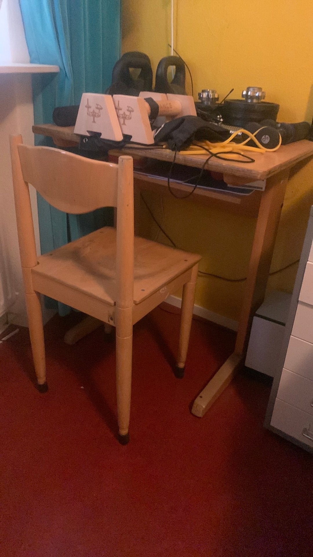 Oud vintage bureau+stoel, Ophalen, Gebruikt, Hout, Kinderbureau