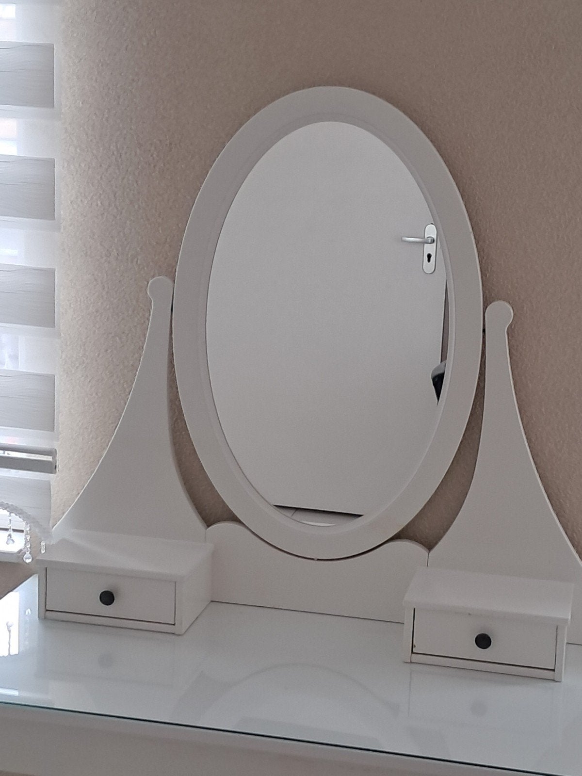 Witte  kaptafel. Hemnes met spiegel en lades, Ophalen, 65 cm of meer, 70 cm of meer