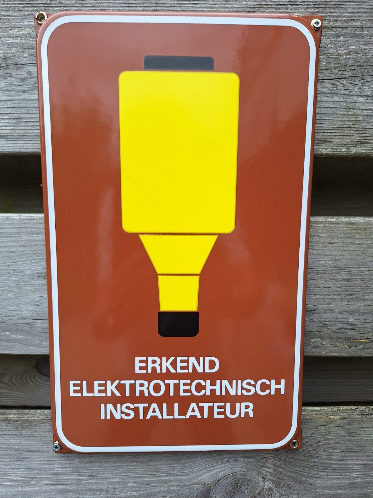 Emaille reclamebord Erkend Electrotechnisch Installateur, Ophalen of Verzenden, Gebruikt, Reclamebord