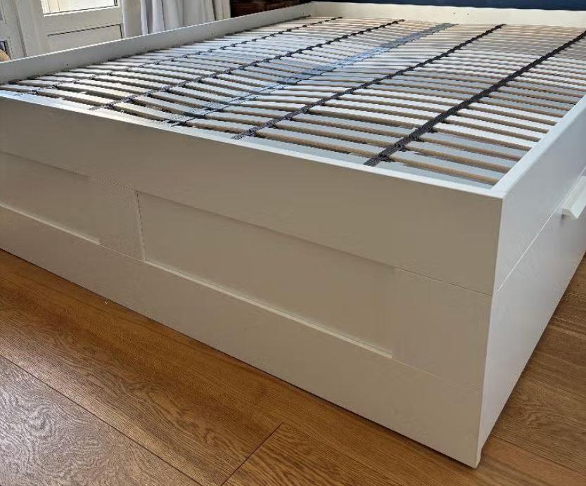 BRIMNES bed 160x200 met 4 lades en lattenbodem Lönset, Huis en Inrichting, Slaapkamer | Bedden, Ophalen, Gebruikt, Wit, Tweepersoons