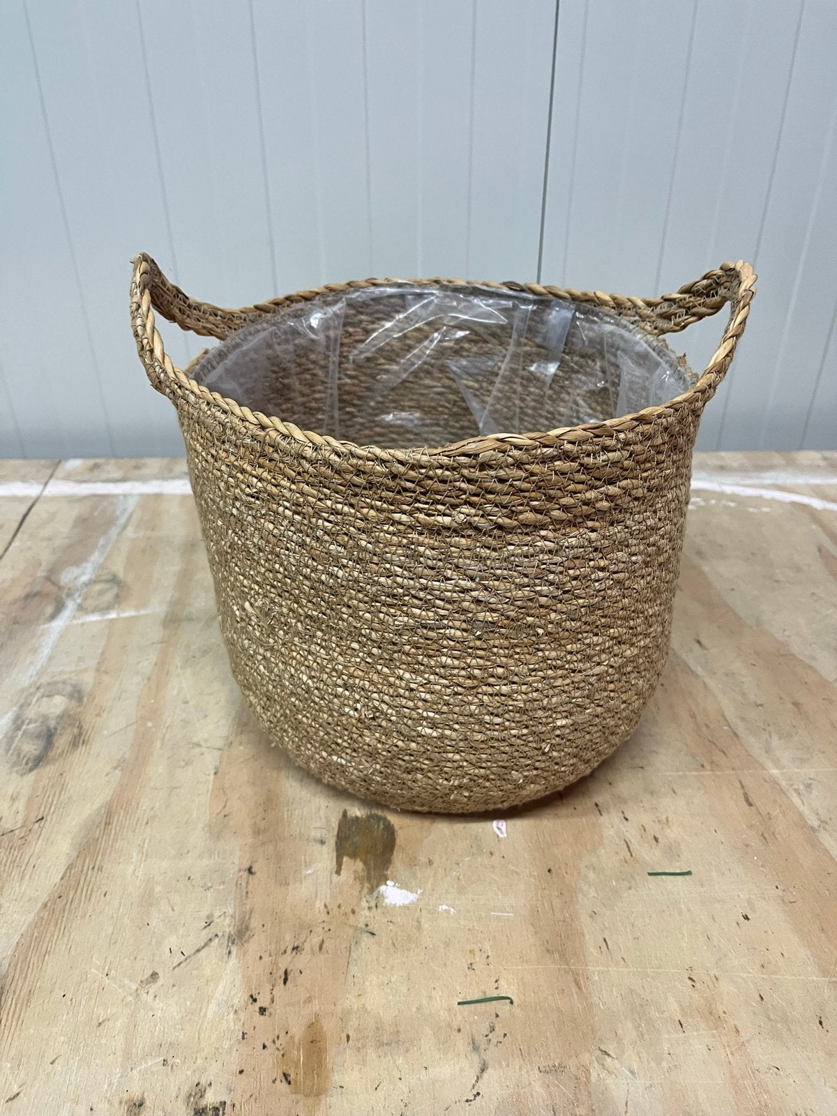 Mooie rieten plantenmand met handvatten, Overige materialen, Minder dan 60 cm, Rond, Ophalen of Verzenden