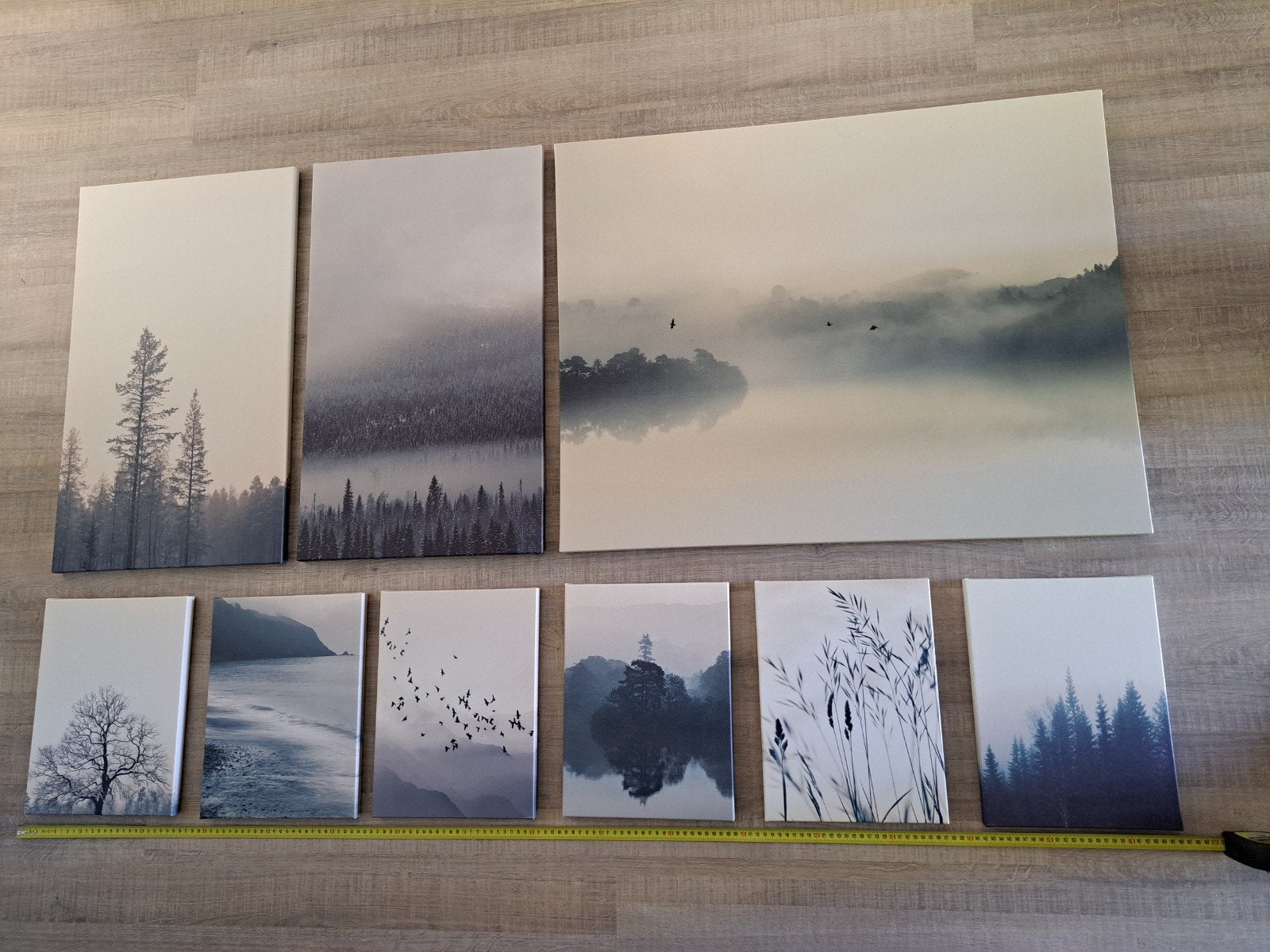 IKEA PJÄTTERYD Canvas Set (9 stuks) – Mist in het bos, Huis en Inrichting, Ophalen, 125 cm of meer, Zo goed als nieuw, Schilderij