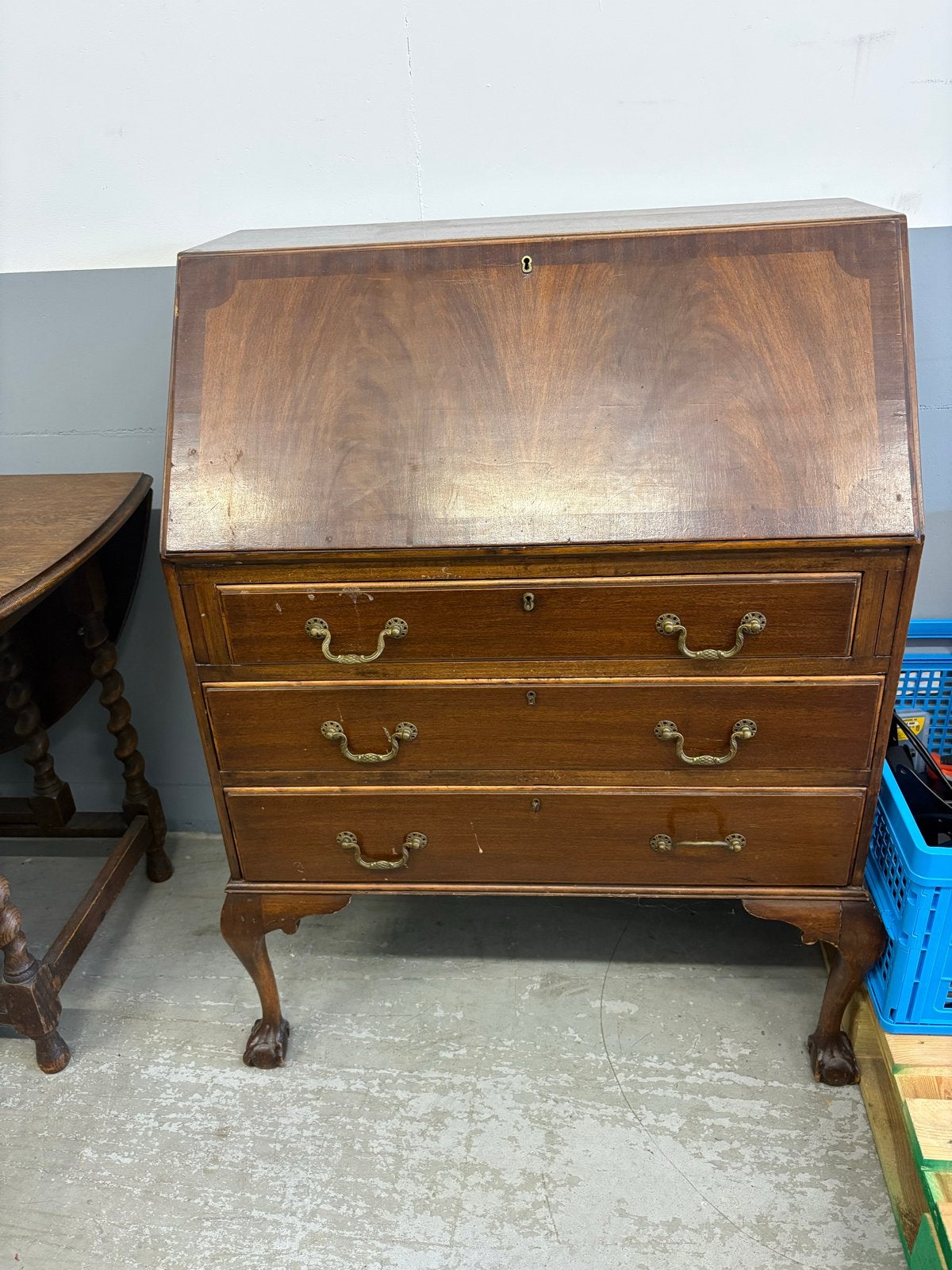 Antiek mahonie secretaire met lade en klep, Antiek en Kunst, Ophalen
