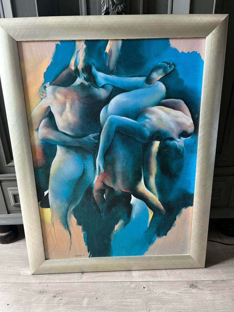 Schilderij met figuren, 85x110 cm, Antiek en Kunst, Kunst | Schilderijen | Modern, Ophalen