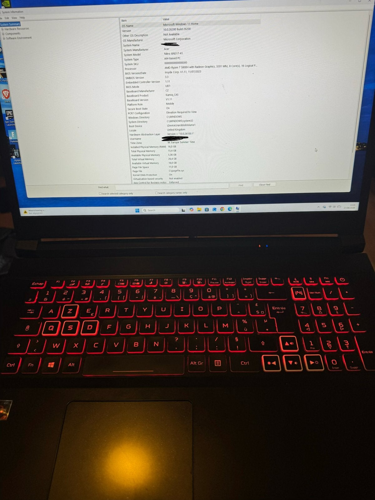 Acer NITRO - RTX 3070 - AMD Ryzen 7 5800H - 16GB RAM, Ophalen, Gebruikt, 2 tot 3 Ghz, 15 inch