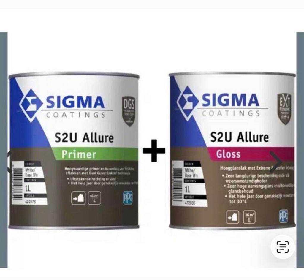 Sigma Allure Gloss Ral 1015 1L + Primer 1L A-Klasse Buiten, Verzenden, Nieuw, Wit, Lak